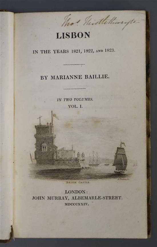 Baillie, Marianne - Lisbon in the Years 1821, 1822 and 1823, 1st edition, 2 vols, 16mo, half calf, with 2 title